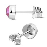 Pink Cubic Zirconia Silver Stud Earrings, e426st